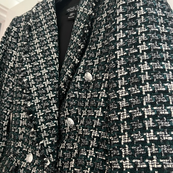 Rachel Zoe Tweed Blazer Forest Green Black - Picture 6 of 10
